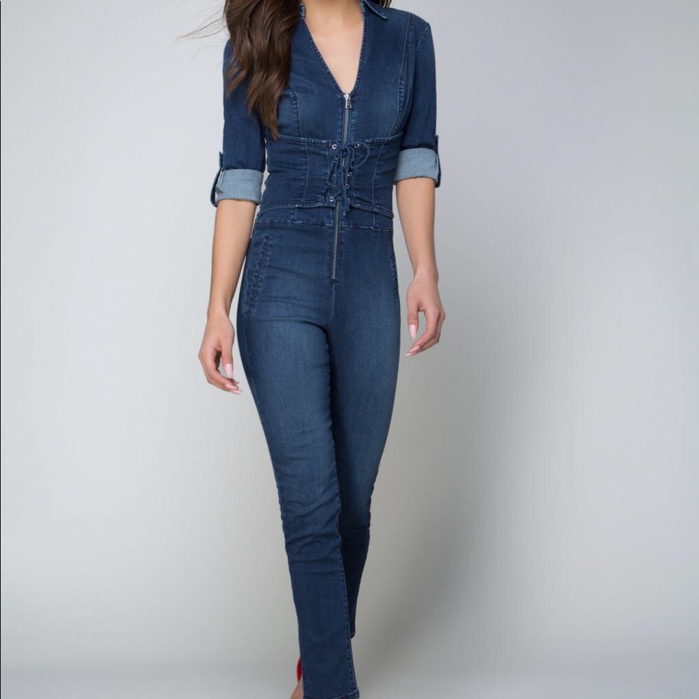 Bebe denim corset jumpsuit